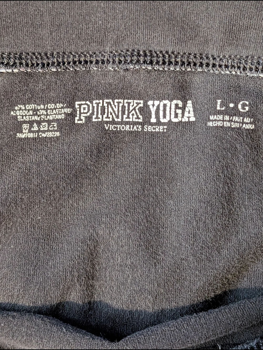 Victoria's Secret PINK Logo Yoga Stretch Pants Black Wide Waistband Size Large - Picture 8 of 11